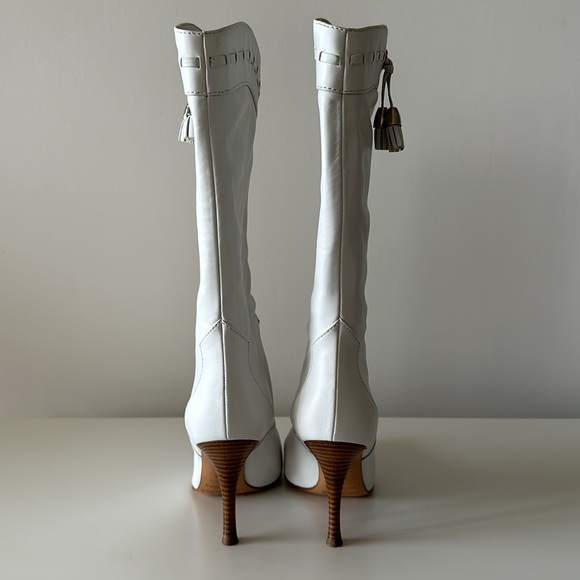 Sergio Rossi White Leather Cowboy Style Heeled Boots US 5.5/ EU 35.5 - Picture 5 of 10